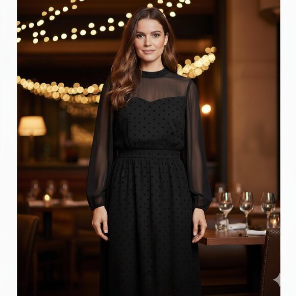 Modcloth On The Eve of Elegance Dress Size 1X Black Polka Dot Sheer Lined - Picture 1 of 12